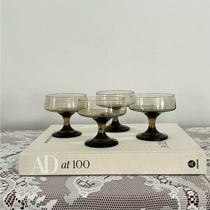 Set of Four Vintage Glass Coupes — Smoked Brown Color
